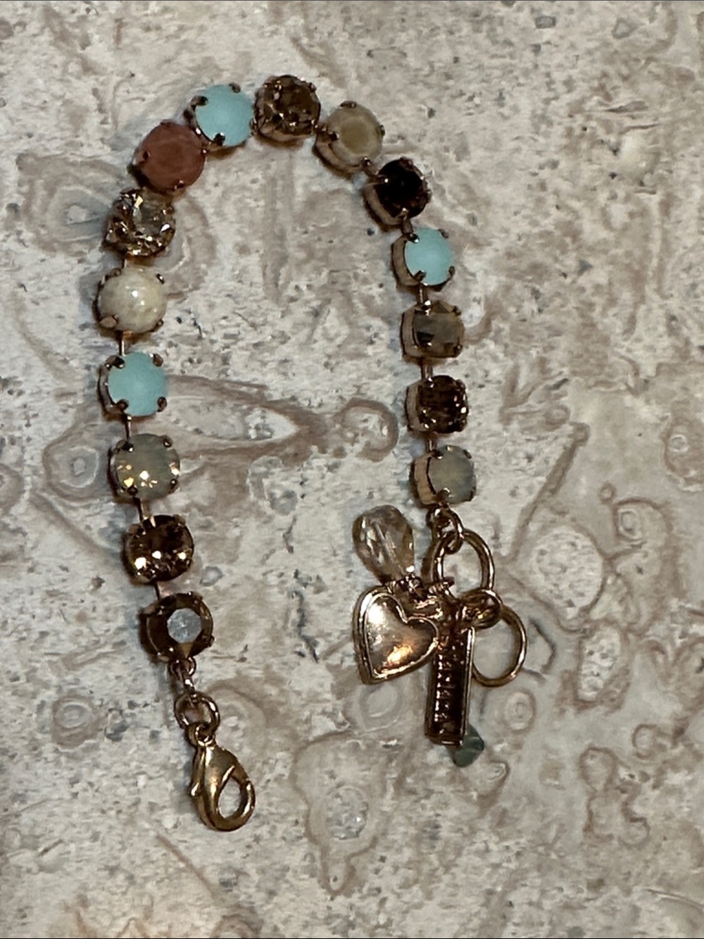 Mariana Gold-Tone Bracelet with Aqua, Brown and Cream Accents